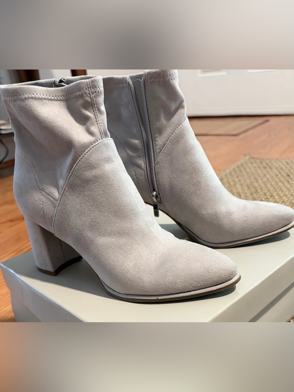 Marc Fisher Light Gray Suede Ankle Booties with Block Heel. Size 8. Like new.